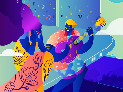 A beautiful trip graphic illustration love music people travel