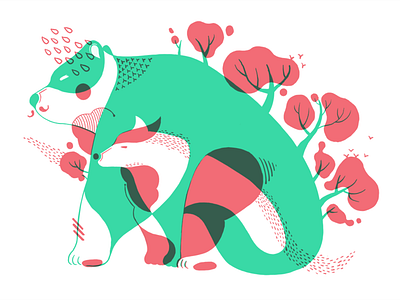 Walk Along animal bear digital print illustration jayekang wolf