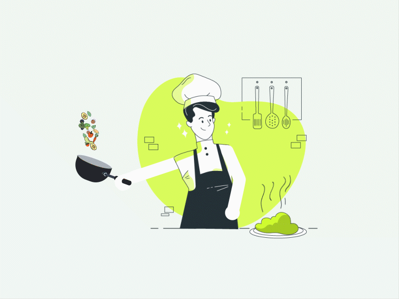 chef animation chef cooking gif illustration kitchen pan am vegetables