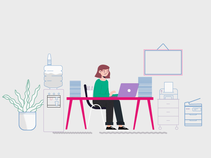 Girl working animation gif girl girl hair illustration office plants working