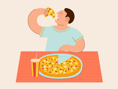 Man eating pizza character flat illustration vector