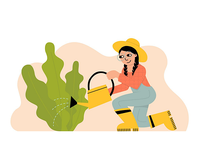 Girl working in the garden character flat garden illustration vector