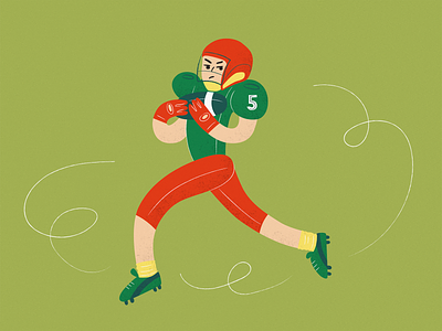 American football player running athlete character digital flat football illustration player vector