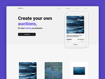 auction app auction bid e commerce minimal minimalism online auction system product purple trade ui ux web design