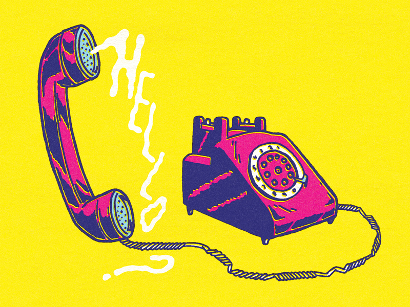 HELLO? ink color phone communication retro vintage telephone inking line art hand drawn drawing illustration
