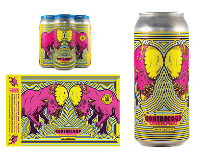 Contrecoup Double IPA beer beer label can craft beer dinosaur drawing frederick maryland hand drawn illustration line art packaging pen and ink