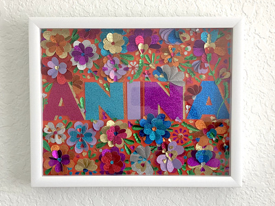 Framed Glitter Paper Name Art - Anina