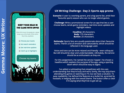 UX Writing Challenge - Day 2: Sports app promo content design contentdesign copywriting design ui ui design uidesign ux ux design ux writing uxdesign uxwriting