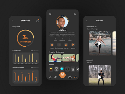 Sweatspace: Profile Design (Dark mode) app design figma fitness app profile page workout app