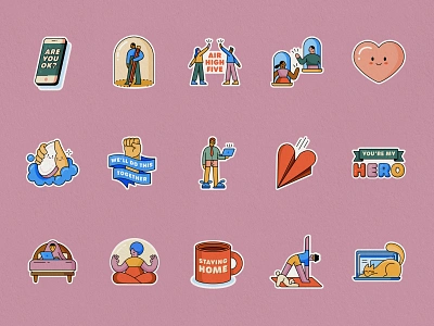 Together At Home Sticker Pack corona emoji heart illustration pack quarantine sticker stickers together vector whatsapp work from home