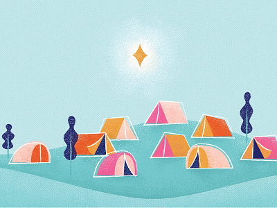 Campsite blue camp camping hill illustration nature star tent tents texture trees vector