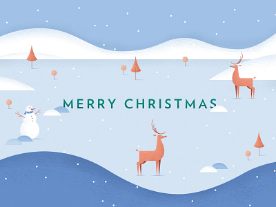 Christmas Illustration christmas deer illustration merry reindeer snow snowman trees