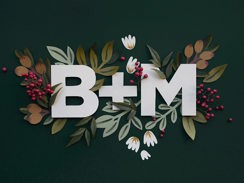 B+M wedding design floral flowers gif leaves logo paper paper craft stop motion