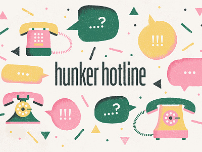 Hunker Hotline / Concept One confetti green illustration phone pink speech bubble telephone vector yellow