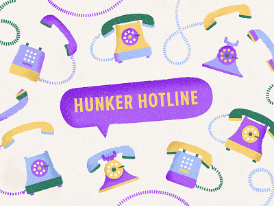 Hunker Hotline / Concept Two confetti green illustration phone purple speech bubble telephone vector yellow