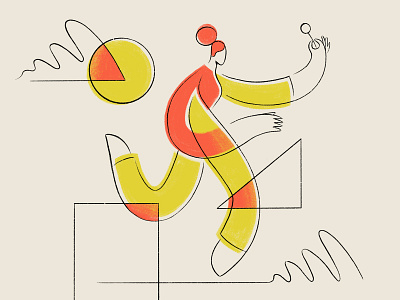 Girl + Shapes 01 abstract flower geometric girl illustration lines orange running shapes woman yellow