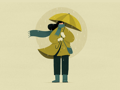 Rainy Day coat fall girl green illustration procreate procreate app procreate art rain rain boots rainy scarf umbrella winter