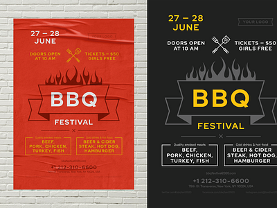 BBQ Festival Poster Template 4th of july bbq cooking event flame flyer food grill invitation meat party poster promo template