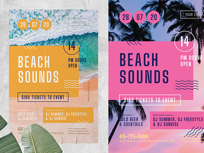 Beach Sounds Poster Template beach beach party event event flyer figures holiday invitation open air poster shapes sounds summer sun template typogaphy vacation