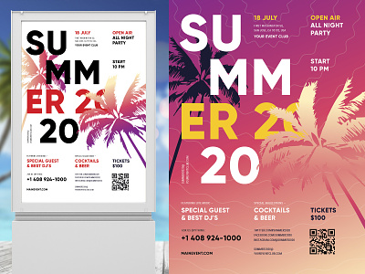 Summer Poster Template beach club dj event festival flyer heat music open-air party poster summer template vector