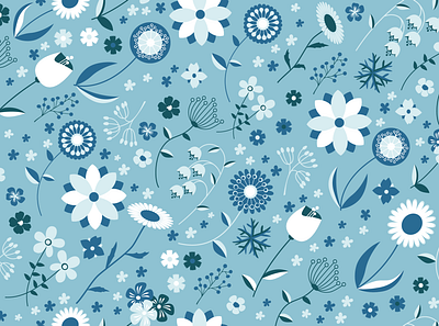 Winter Floral Pattern bloom blossom blue branches christmas cold floral flowers forest garden ice leaf leaves monochrome nature pattern plants seamless twig winter