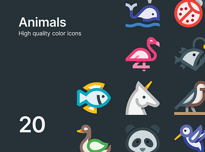 Animal Icons anglerfish animal animals bear dog dolphin drake duck eagle falcon fish hawk hummingbird icons ladybug panda penguin shark unicorn whale