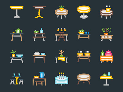 Table Icons bistro cafe coffee table desk dining table dishes food furniture icons kitchen outdoor park restaurant room stand table tables vector wooden table workplace