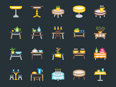 Table Icons bistro cafe coffee table desk dining table dishes food furniture icons kitchen outdoor park restaurant room stand table tables vector wooden table workplace