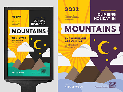 Mountains Poster Template adventure climbing event flyer hiking illustration invitation journey landscape layered mountain mountains nature poster psd template tourism travel trip vector