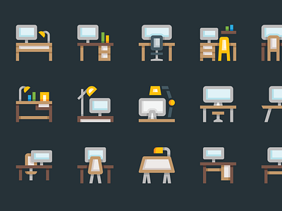 FREE Workplace Icons business computer desk free freebie home icons illustration interior office office desk office table table vector wooden table workplace