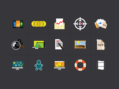 Modern IT icons development ecommerce flat icons icons it services mobile psd2html seo support targeting vector