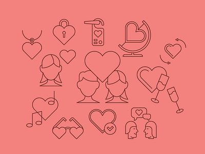 Romance icons heart icons love romance romantic valentines day vector
