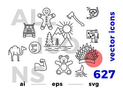 Allicons — 627 Line Vector Icons bundle icons line outline pack set vector