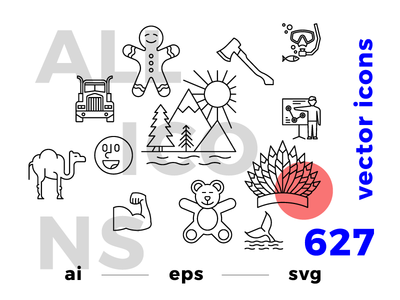 Allicons — 627 Line Vector Icons bundle icons line outline pack set vector