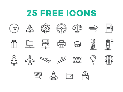 25 Simple icons, Freebie free freebie icons mixed outline set simple vector