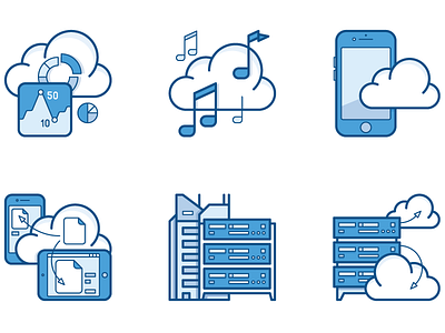 Cloud Services Icons cloud device iaas icons music network on premise paas servers storage sync upload