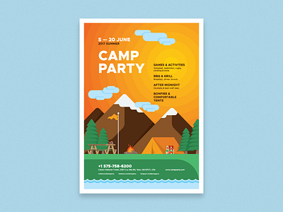 Camp Party Poster Template ai camp camping eps flyer party poster template vector