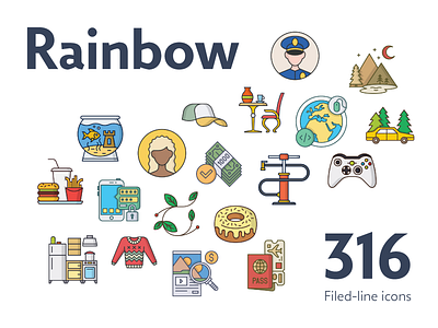 Rainbow — 316 Filled-Line Icons Bundle bundle business development food icons mixed nature rainbow svg users vector web