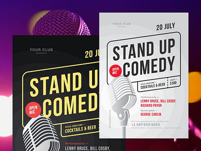 Stand-up Poster Template comedian comedy comic event invitation microphone open mic performance poster promo stage stand up standup