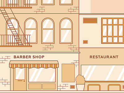 Street Illustration #2 barbershop bus stop city city illustration illustration market restaurant shop town vectors