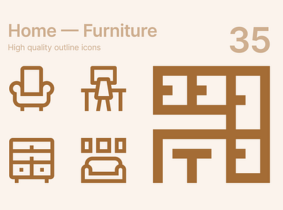 Furniture icons bath bed chair clothes furniture home icons kitchen office seal vector wardrobe workplace