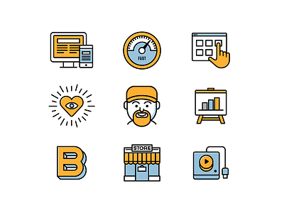 Project Icons browser character controller devices graphs heart icons illustration letter store