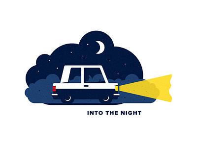 Into the night car headlights illustration moon night road sky vector