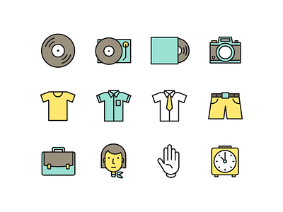 Some icons camera clock hand icons line record shirt shorts