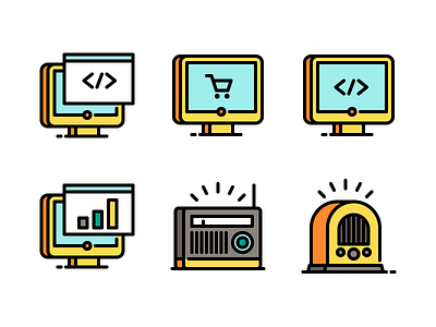 More line icons cart chart code computer display icons line radio