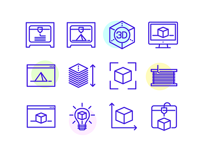 3d Printing Icons 3d icons line outline printing vector