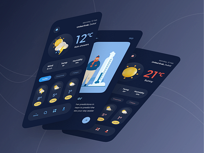 Weather Forecast App(Dark Mode) animation dark mode graphic design minimal mobile ui ux weather weather forecast