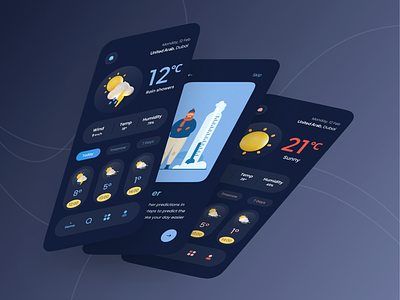 Weather Forecast App(Dark Mode) animation dark mode graphic design minimal mobile ui ux weather weather forecast