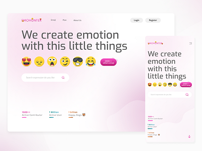 EMOJIHUNTER - Landing page to find cute emoji emoji gradient landing page landing page design mobile responsive design responsive website ui uiux website website design