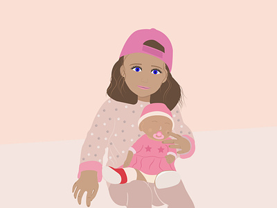 Portrait. Сhild with doll design graphic design illustration vector